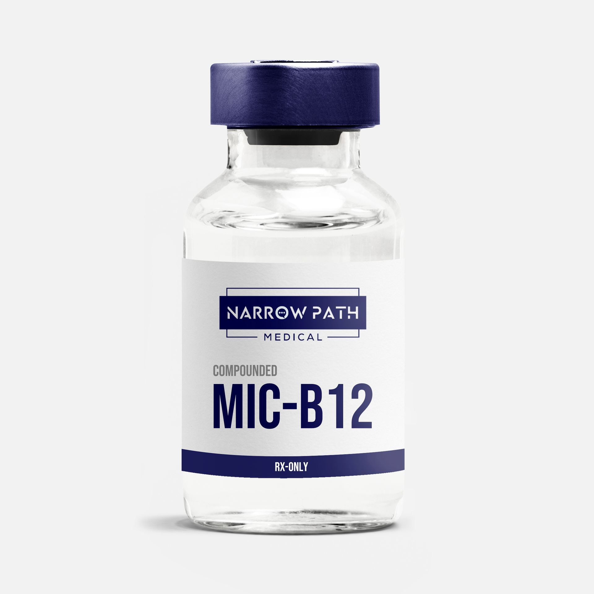 A bottle of narrow path medical mic-b12 on a white background.