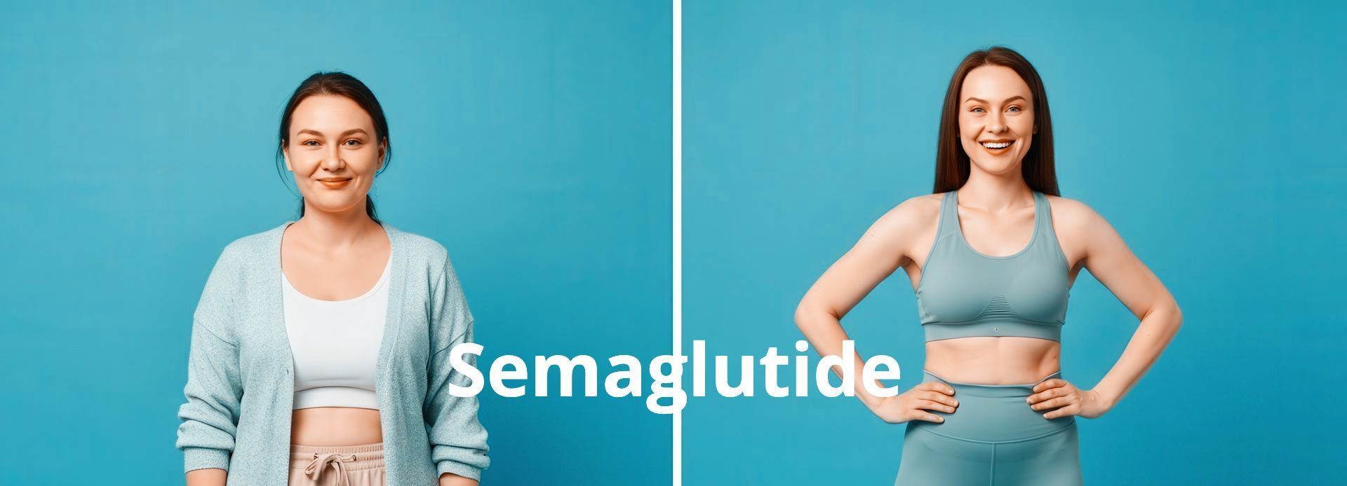 A woman before and after taking semaglutide.