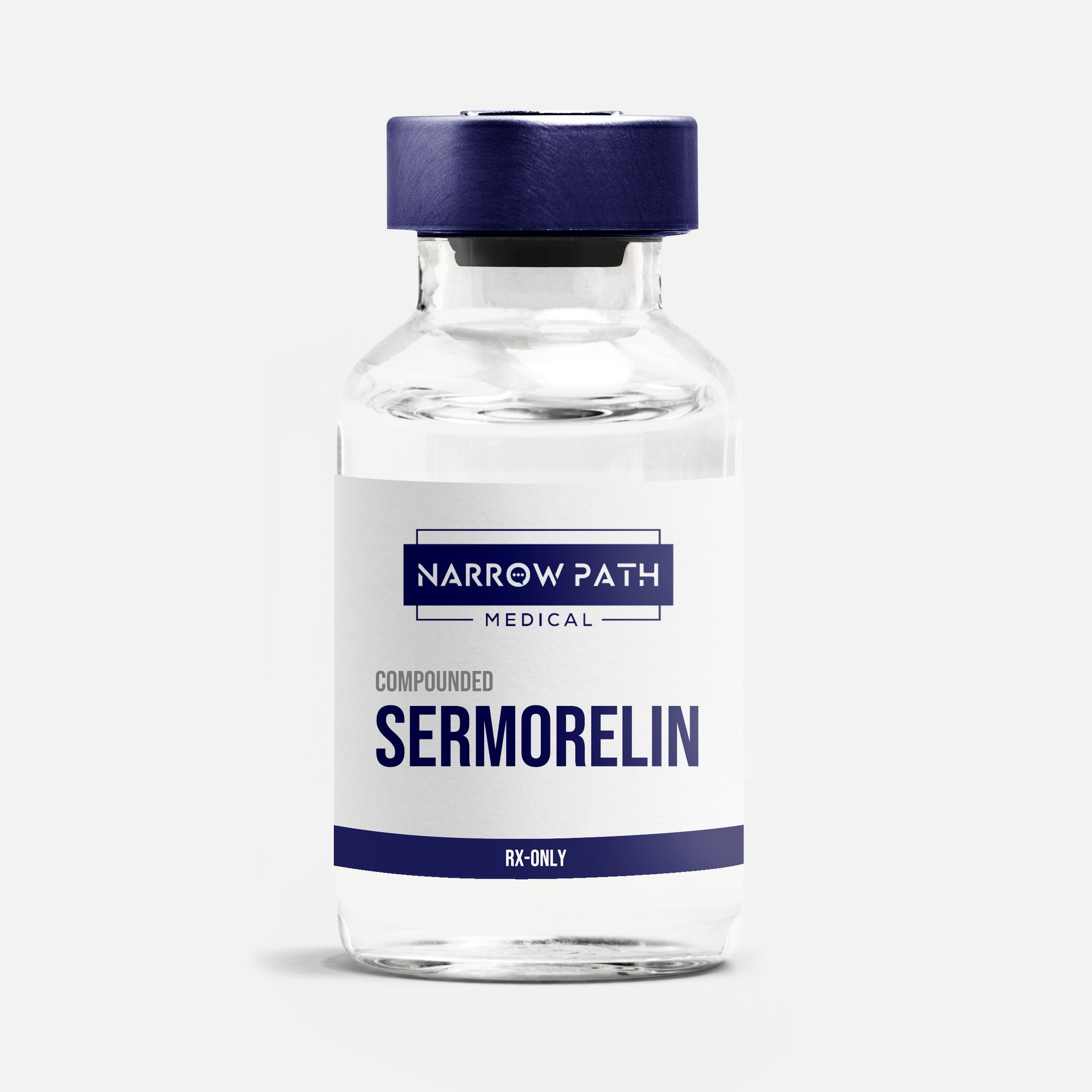 A bottle of sermorelin is on a white background.