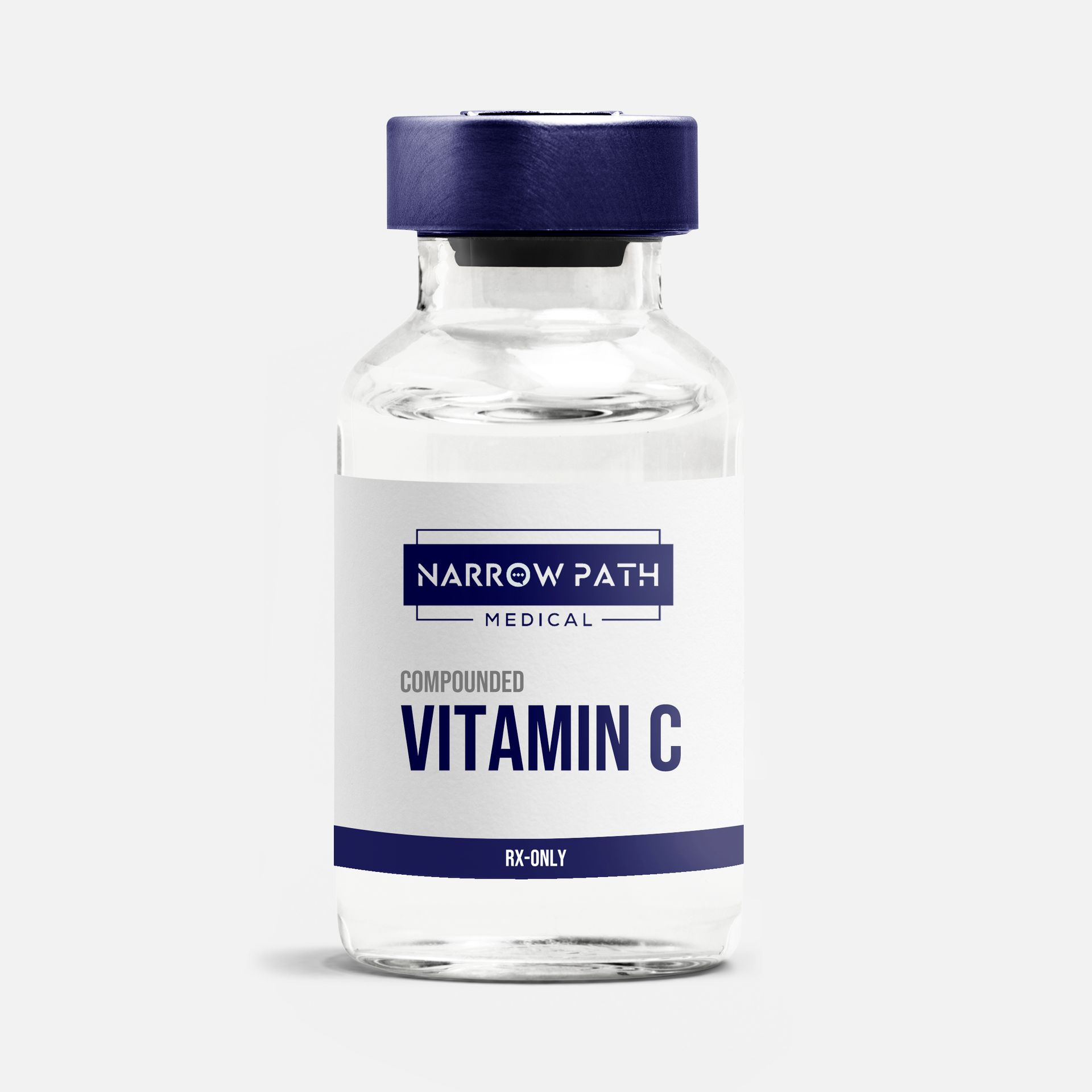 A bottle of vitamin c is on a white background.