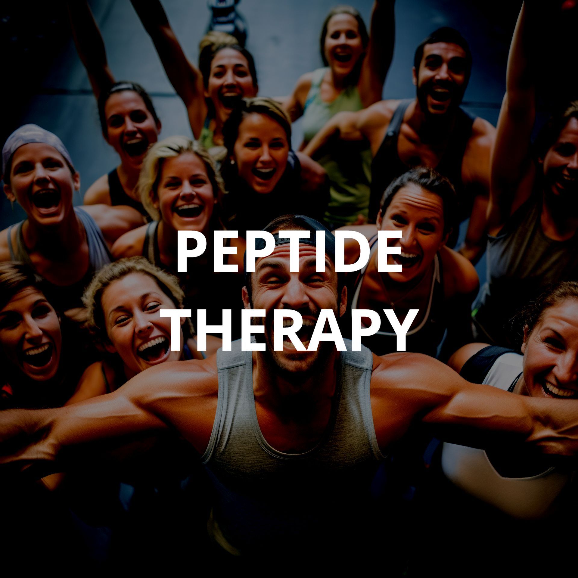A group of people are posing for a picture and the caption says peptide therapy