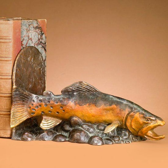 Bronze trout sculpture bookend by George Northup
