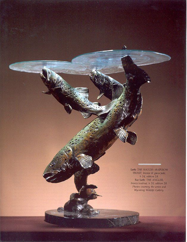 George Northup Bronze Sculpture The Hatch Trout and glass