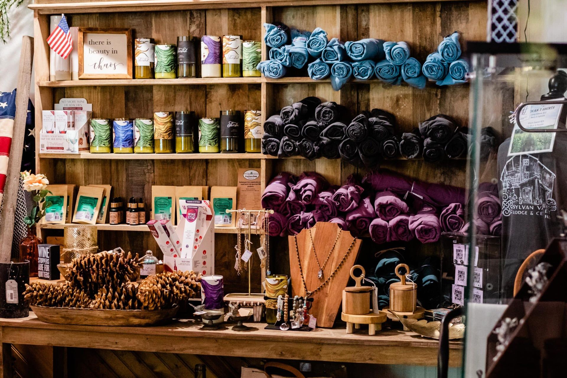 A store filled with lots of items including yarn and jewelry.