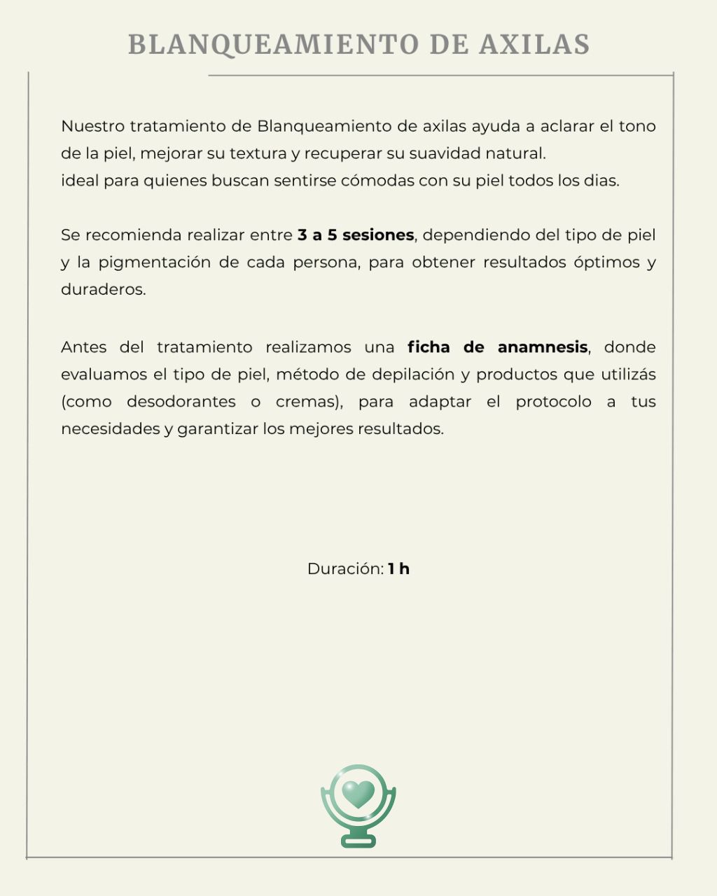 Folleto sobre blanqueamiento de axilas con texto en español.