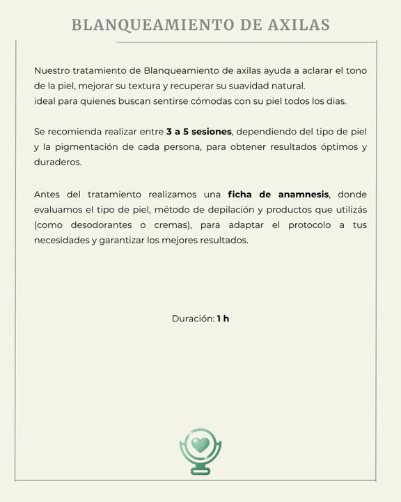 Folleto sobre blanqueamiento de axilas con texto en español.