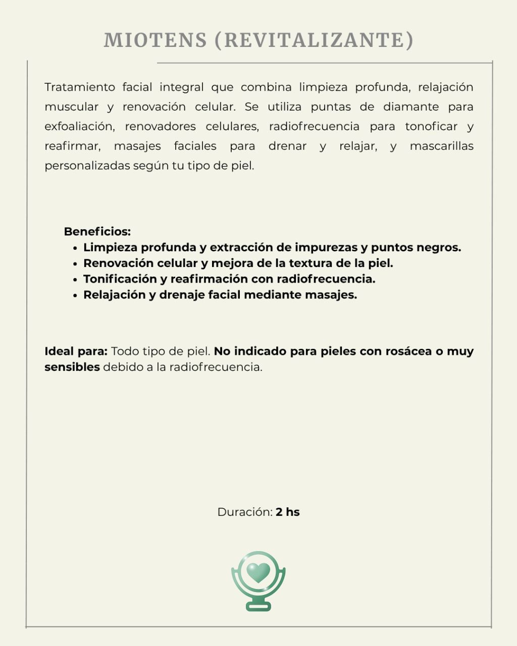 El texto sobre fondo beige describe el tratamiento 