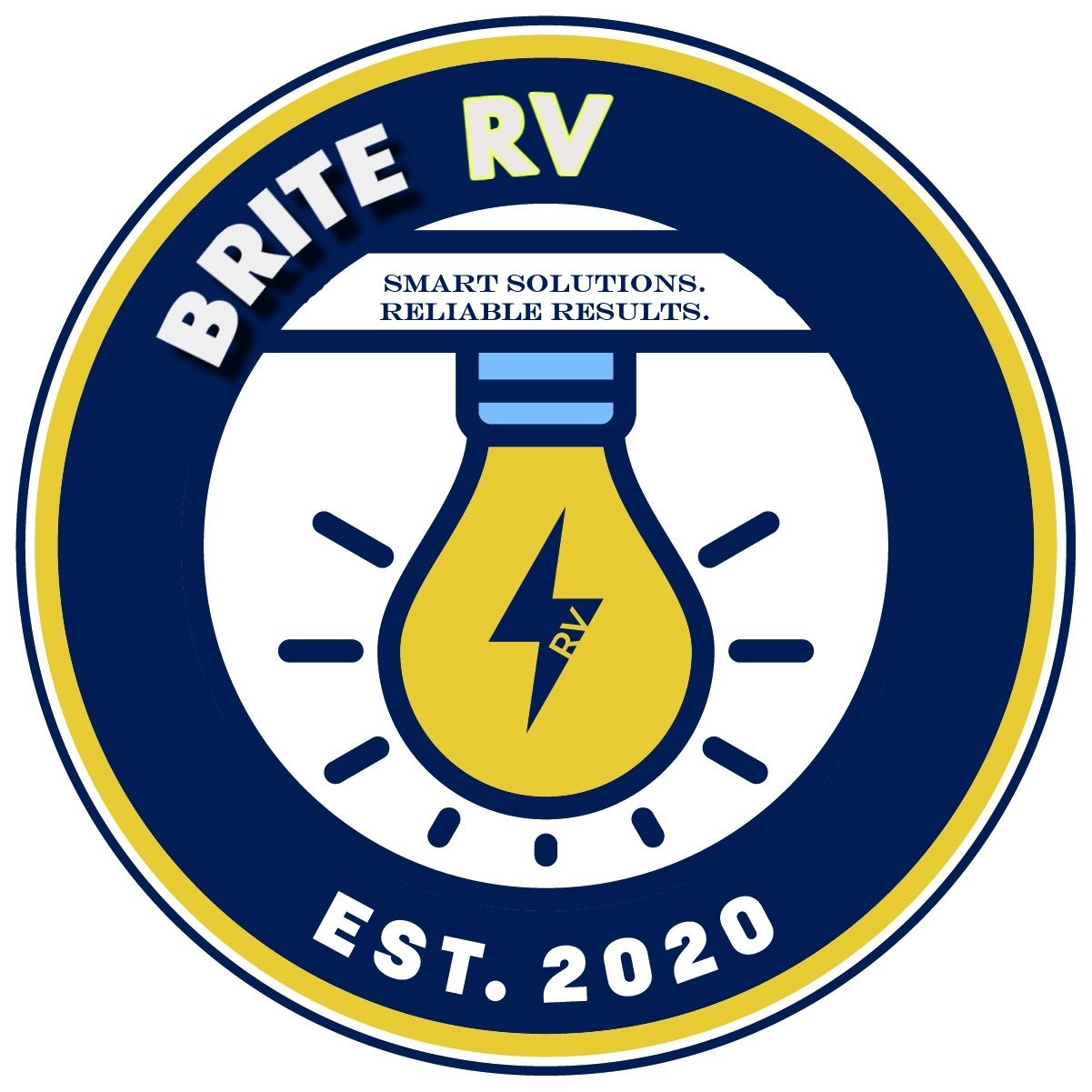 The logo for brite solutions is a light bulb with a lightning bolt on it.