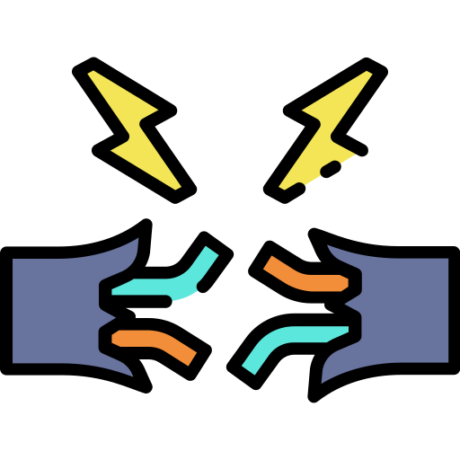 Two hands are fighting with lightning bolts coming out of them.