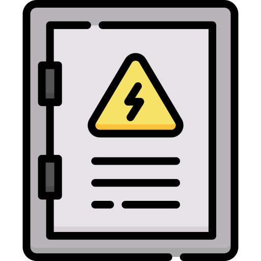 A safe with a yellow triangle and a lightning bolt on it.