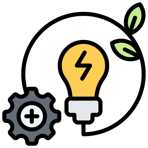 A light bulb is connected to a gear and a plant.