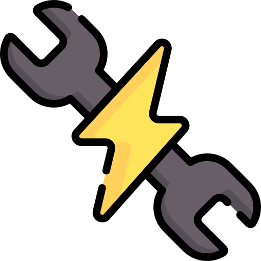 A wrench with a lightning bolt on it.