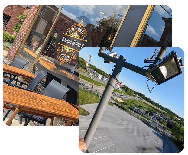 A picture of a restaurant with a sign that says smoke street