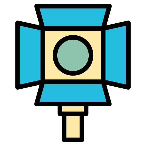A blue and yellow icon of a spotlight with a circle in the middle.
