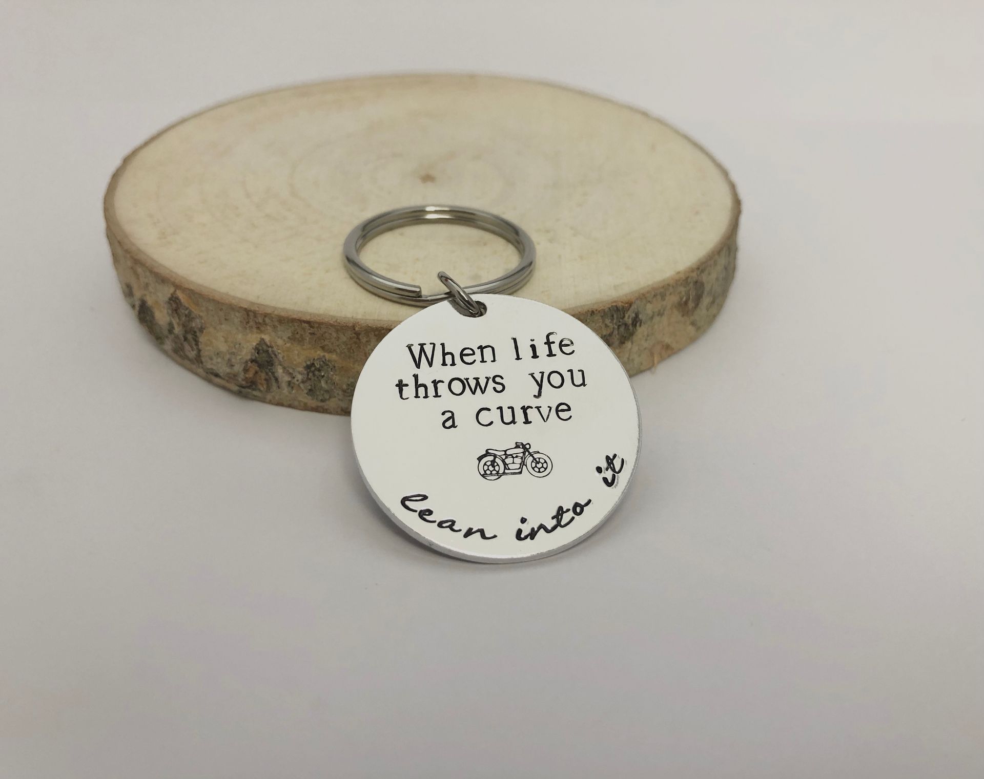 Silver keychain with message 
