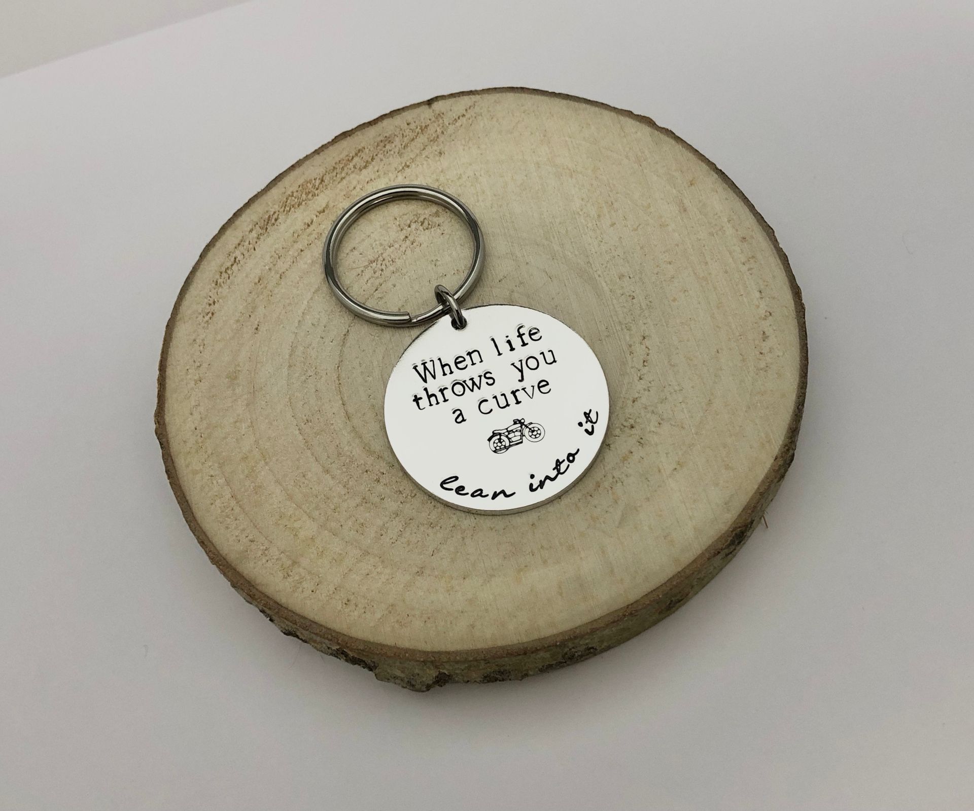 Silver keychain with message 