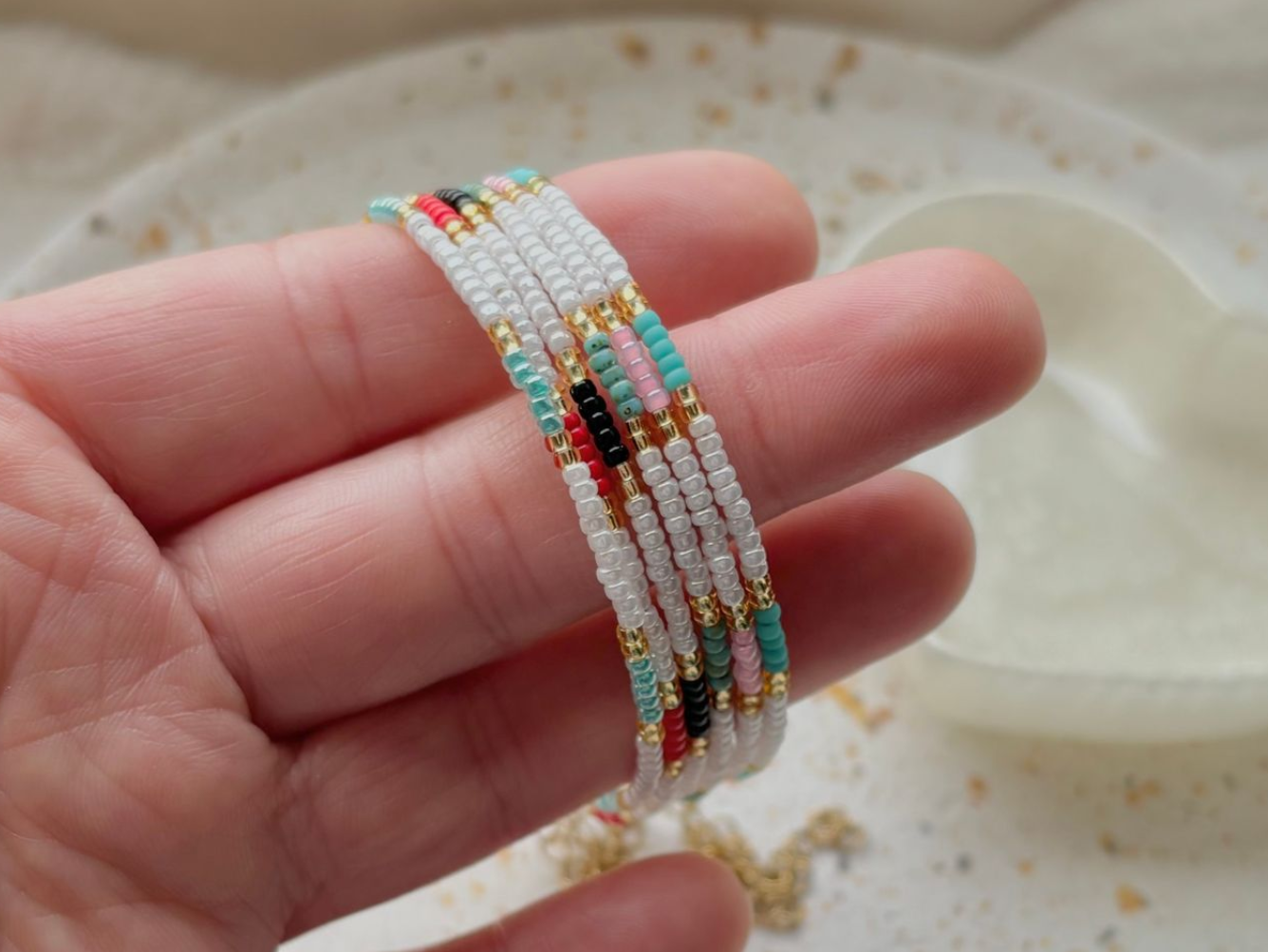 Minimal Tiny Beads Bracelet with Gold Accents