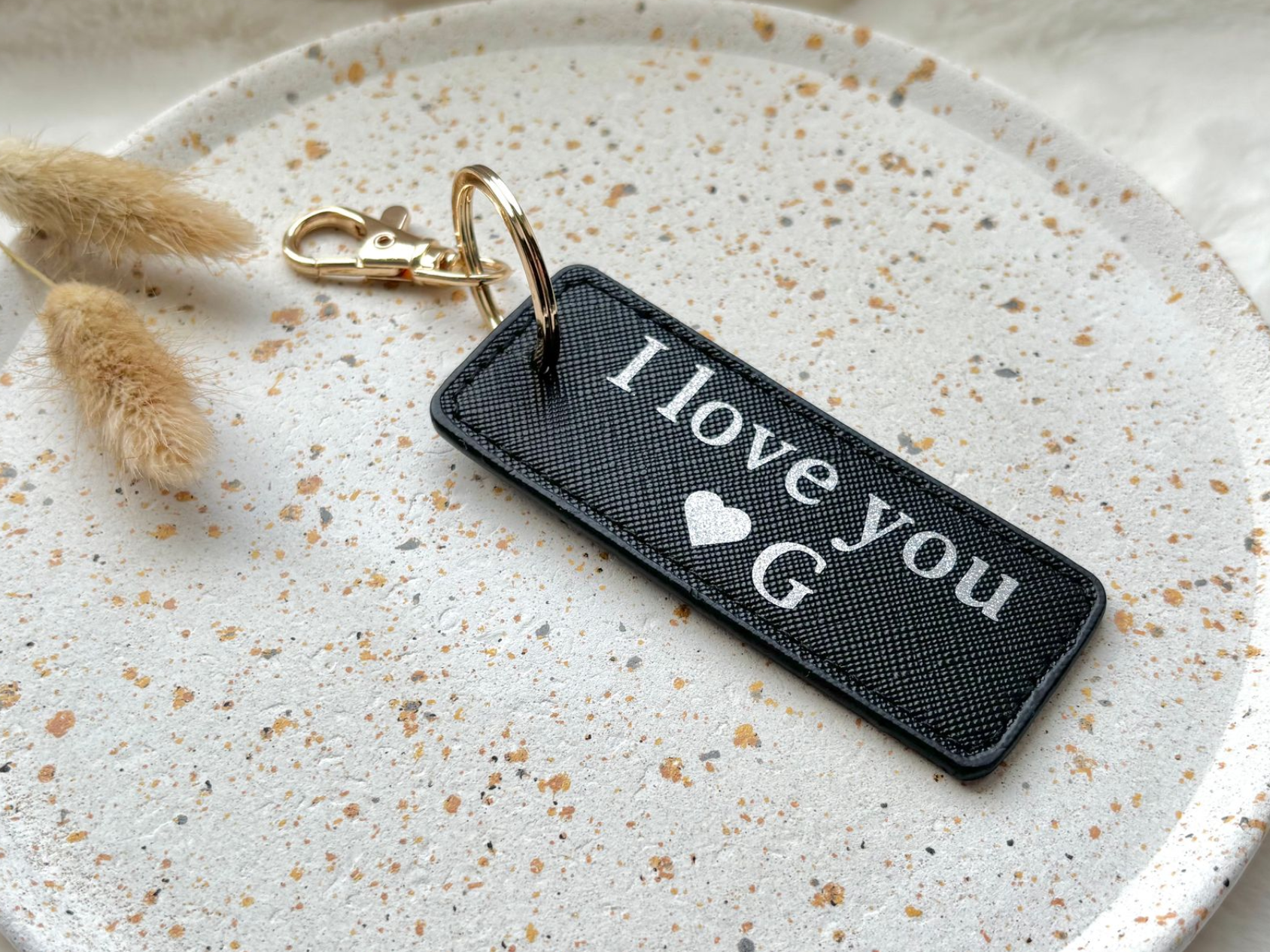 Personalized Heart Keychain: Custom Name PU Leather Monogram