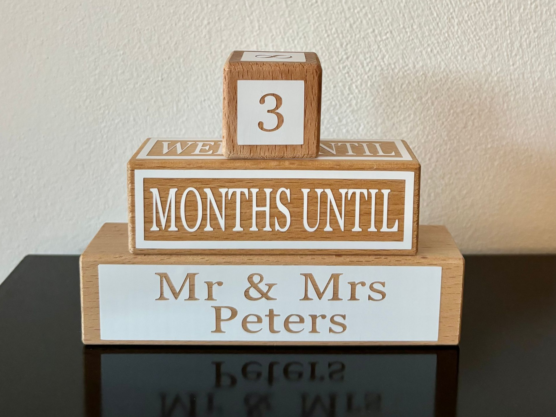 Wooden wedding countdown block: 
