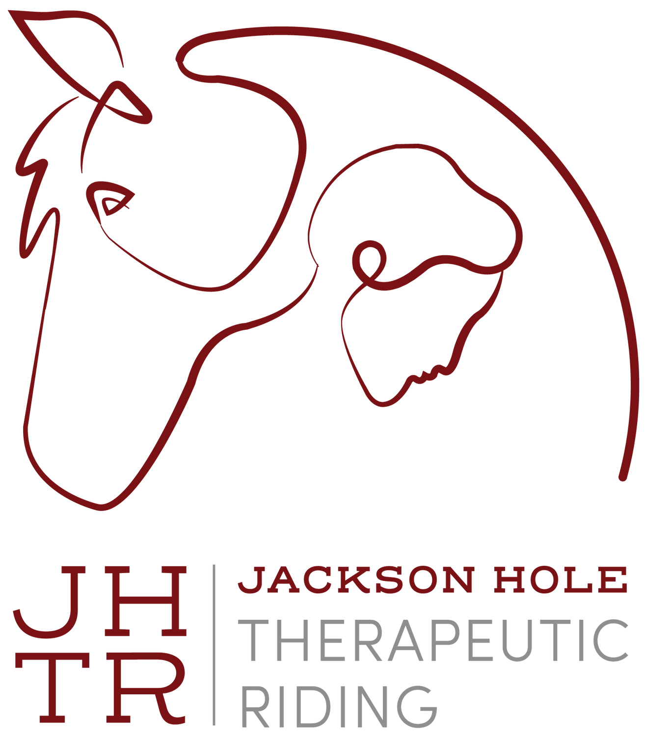 Logo for Jackson Hole Therapeutic Riding, featuring a continuous-line illustration of a horse and person side by side.
