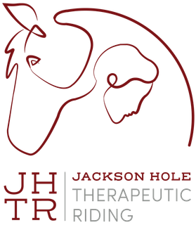 Logo for Jackson Hole Therapeutic Riding, featuring a continuous-line illustration of a horse and person side by side.