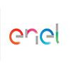Un logotipo colorido de Enel sobre un fondo blanco.
