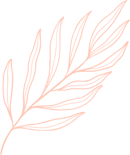 Light pink, stylized illustration of a plant leaf with long, slender leaves.