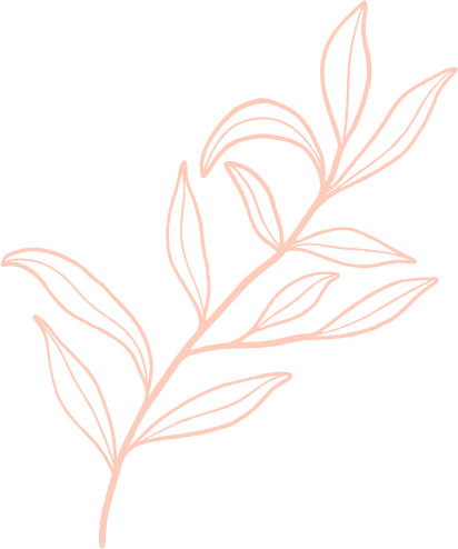 Pale pink sketched floral branch with leaves.