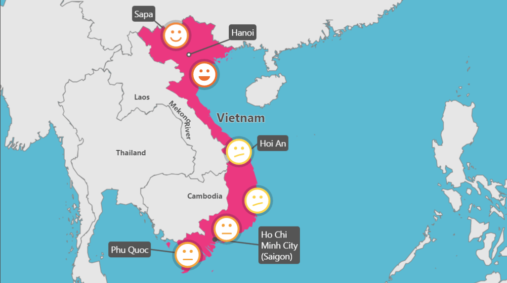 A map of asia with smiley faces on it