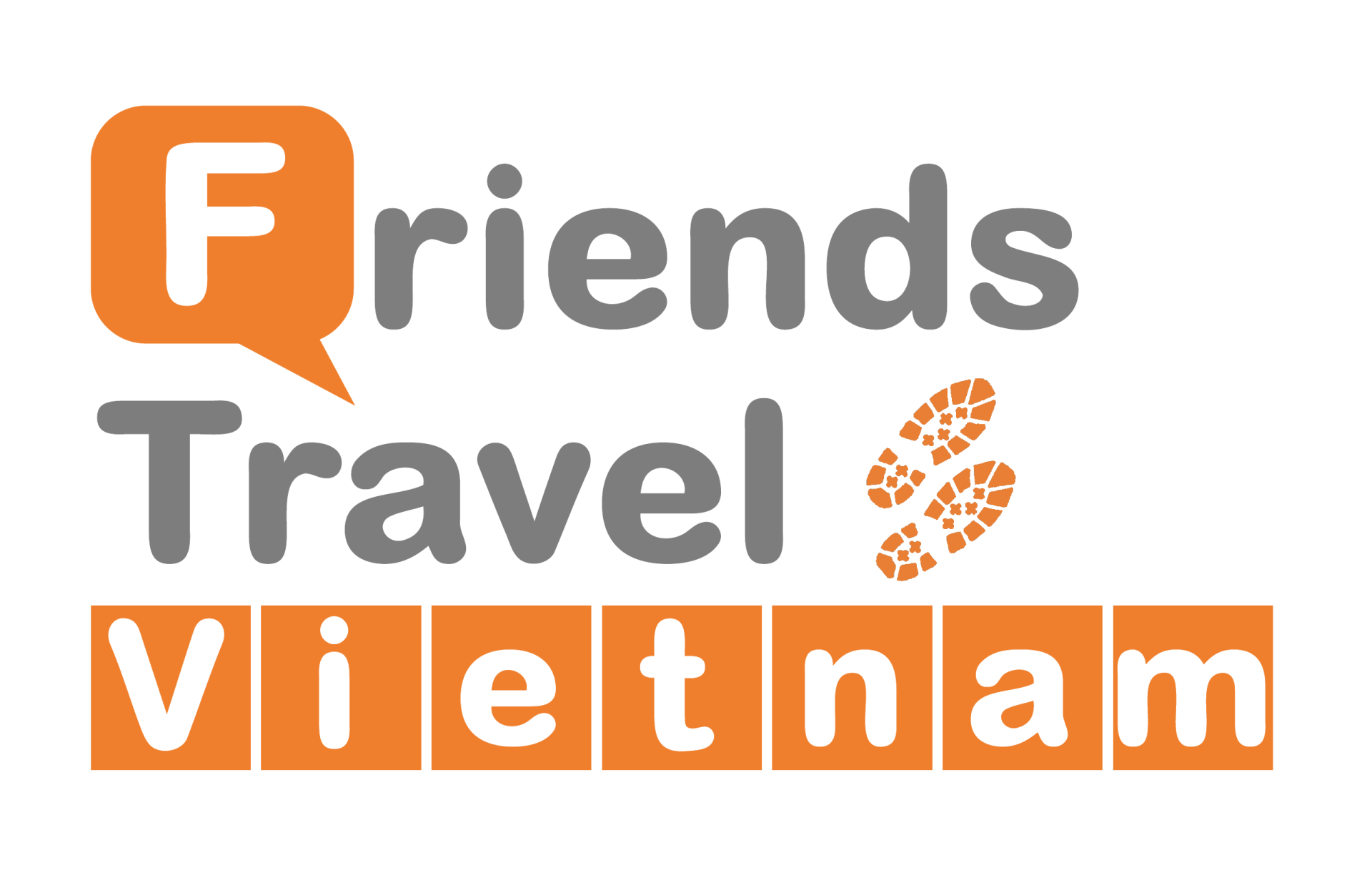 The logo for friends travel vietnam is orange and gray