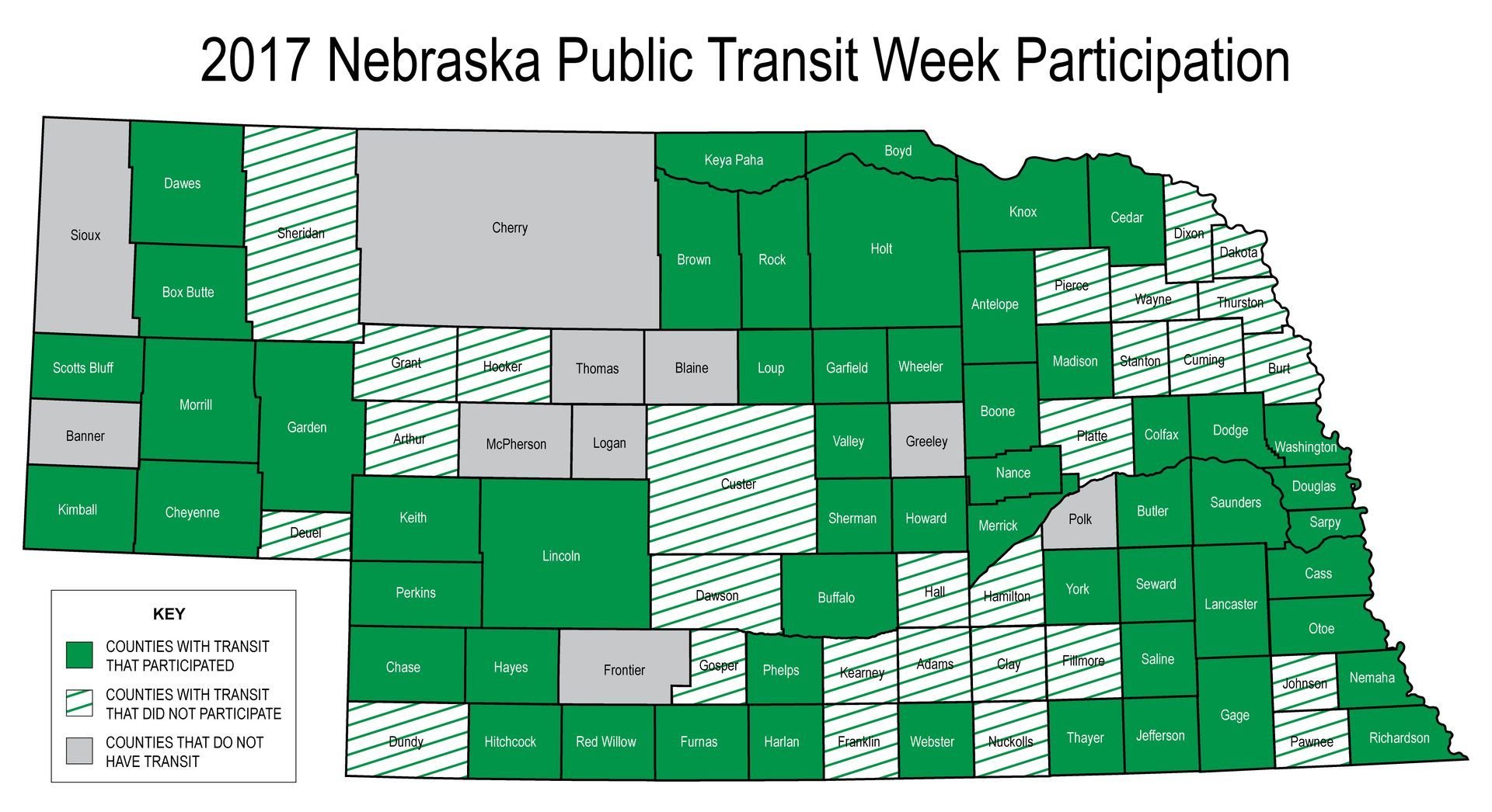 2017 Nebraska Public Transit Week Participation map