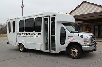 photo of a Blue Rivers AAA shuttle bus