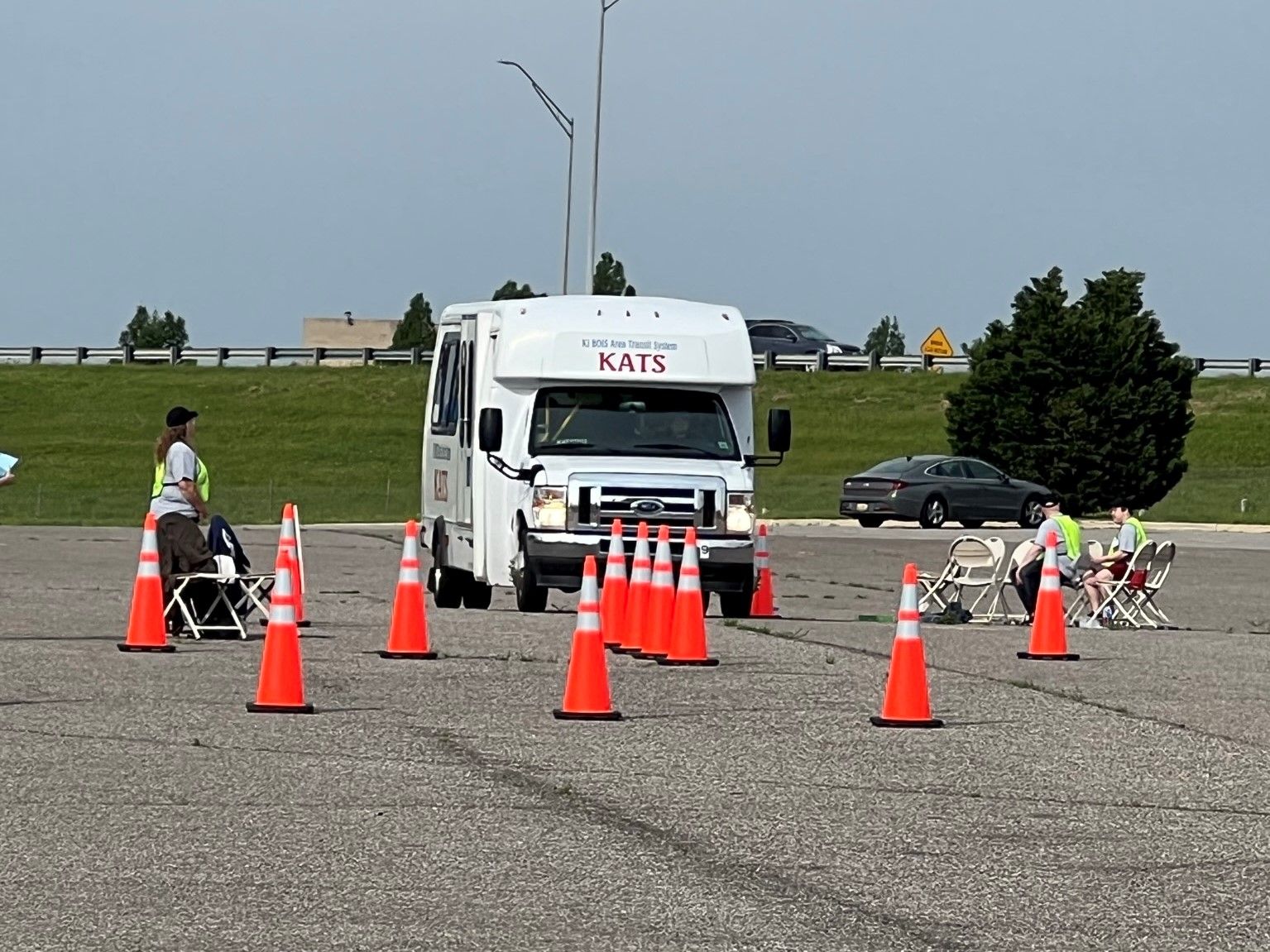 photo of a shuttle bus going through the National Roadeo course