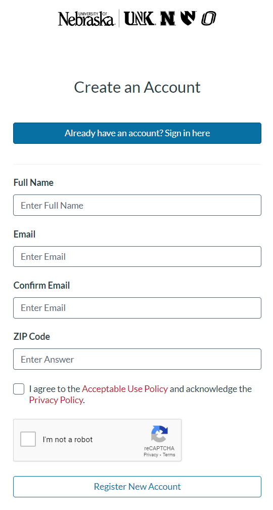 screenshot of the create an account or login webpage