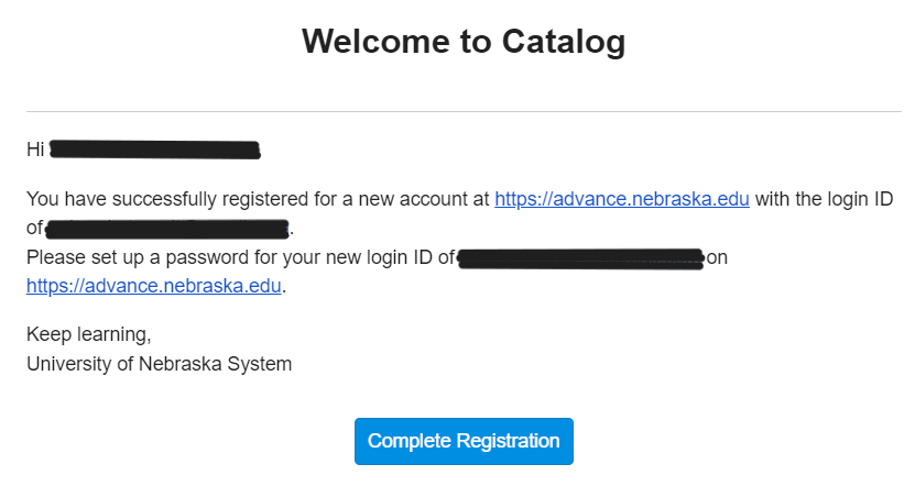 screenshot of email confirming account creation and proving link to complete registration by setting up a password
