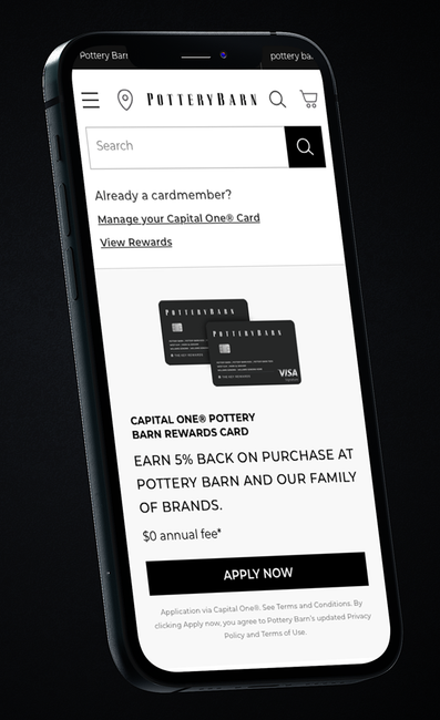 Mobile prototype of Pottery Barn's website