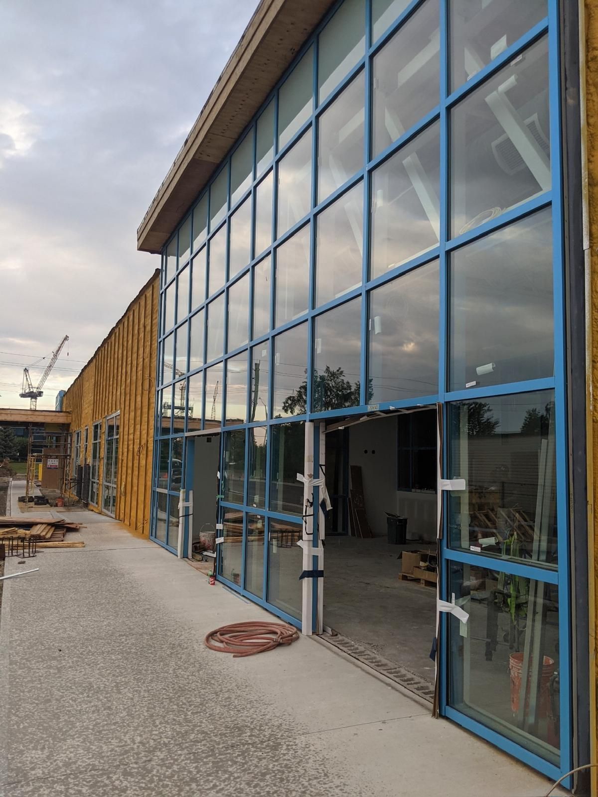 A building with a lot of windows is being built