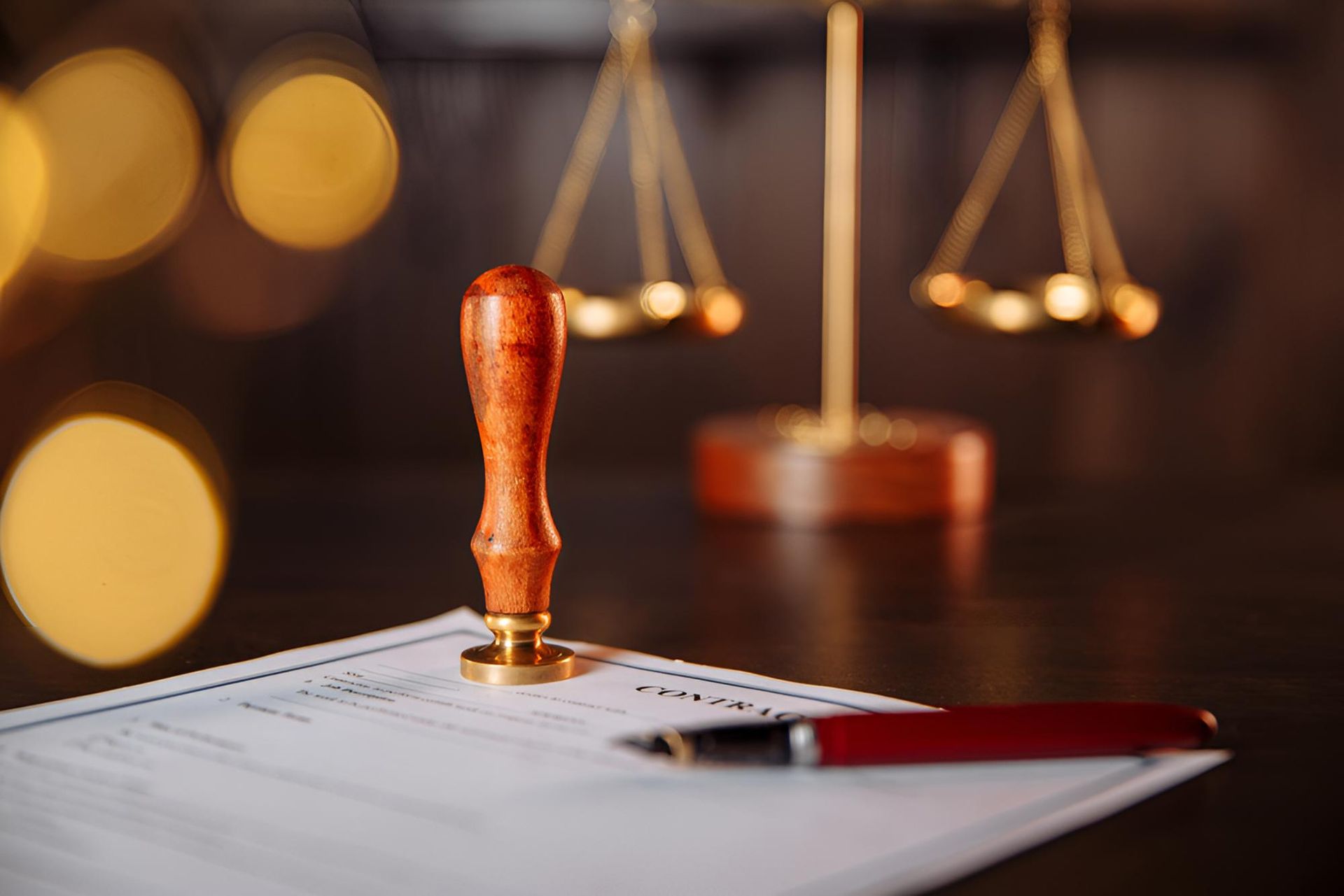 A Stamp on Top of a Piece of Paper Next to a Pen and Scales of Justice — Bradley J Bragg - Solicitor in Innisfail, QLD