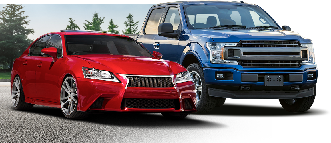 red car and blue truck on road | Neils Garage Incorporated