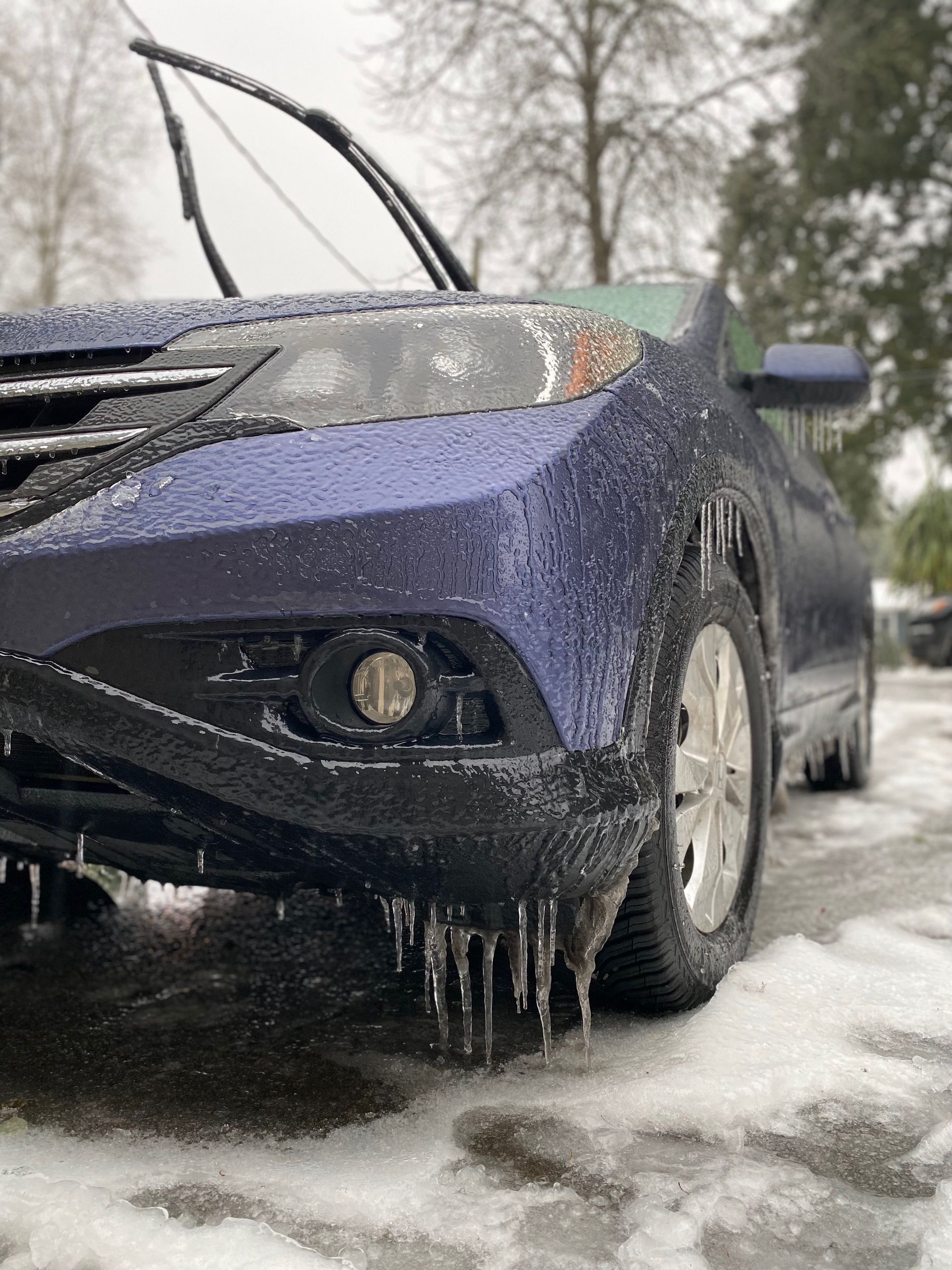 icicles hanging from car