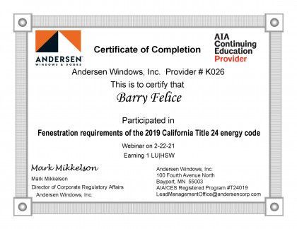 A certificate of completion for barry felice