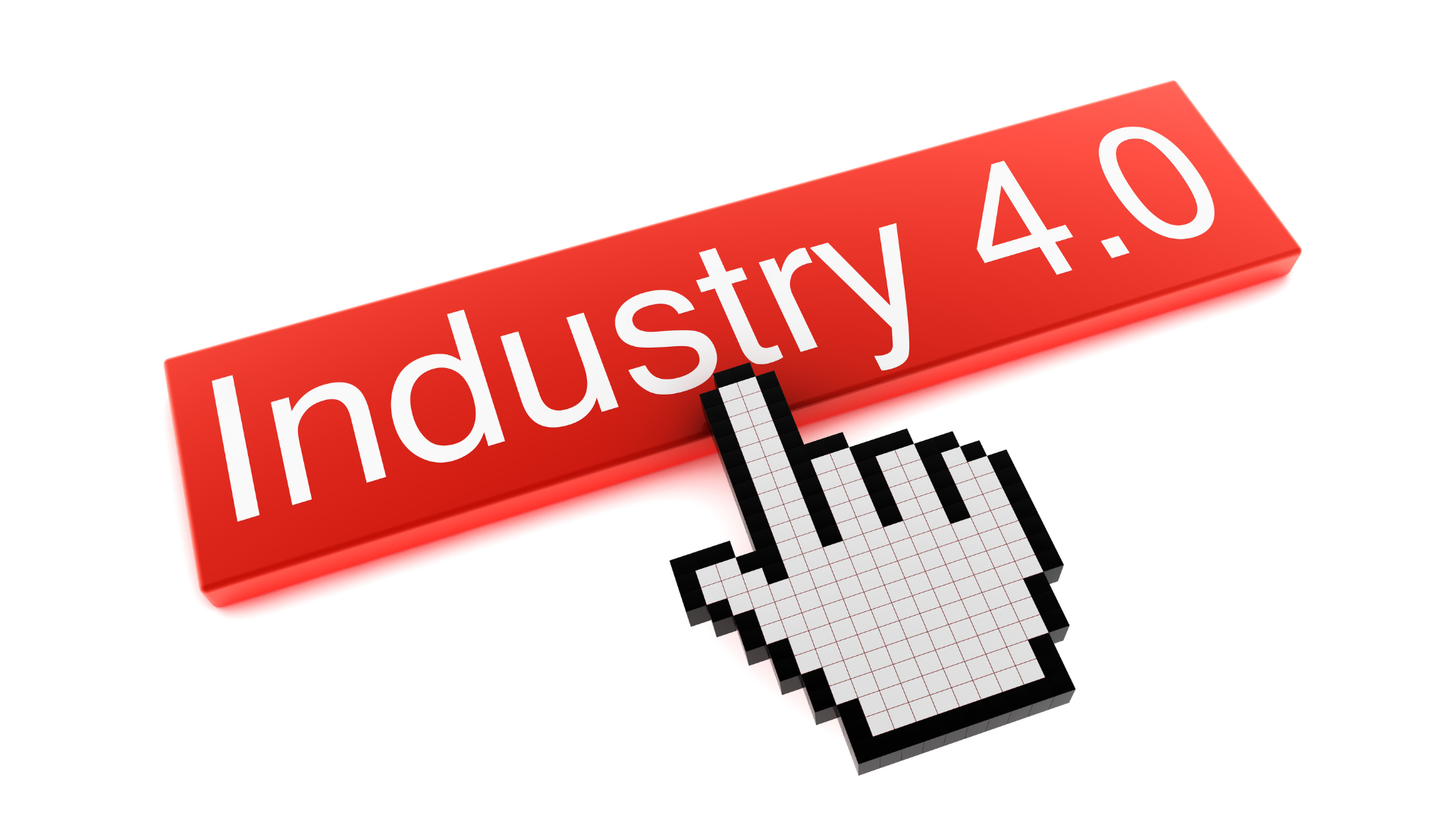 a red sign that says industry 4.0 next to a pixelated hand