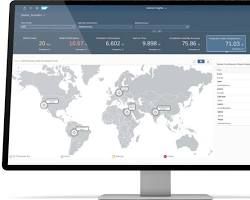 A computer monitor with a map of the world on it.