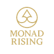 The monad rising logo is a gold circle with a triangle in the middle.