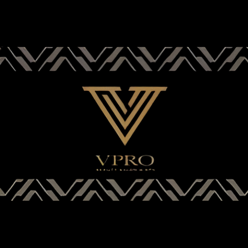 A logo for a company called vpro on a black background