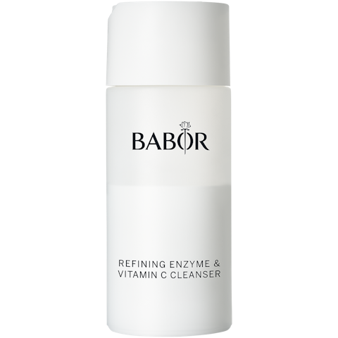 A white bottle of babor refining enzyme & vitamin c cleanser.