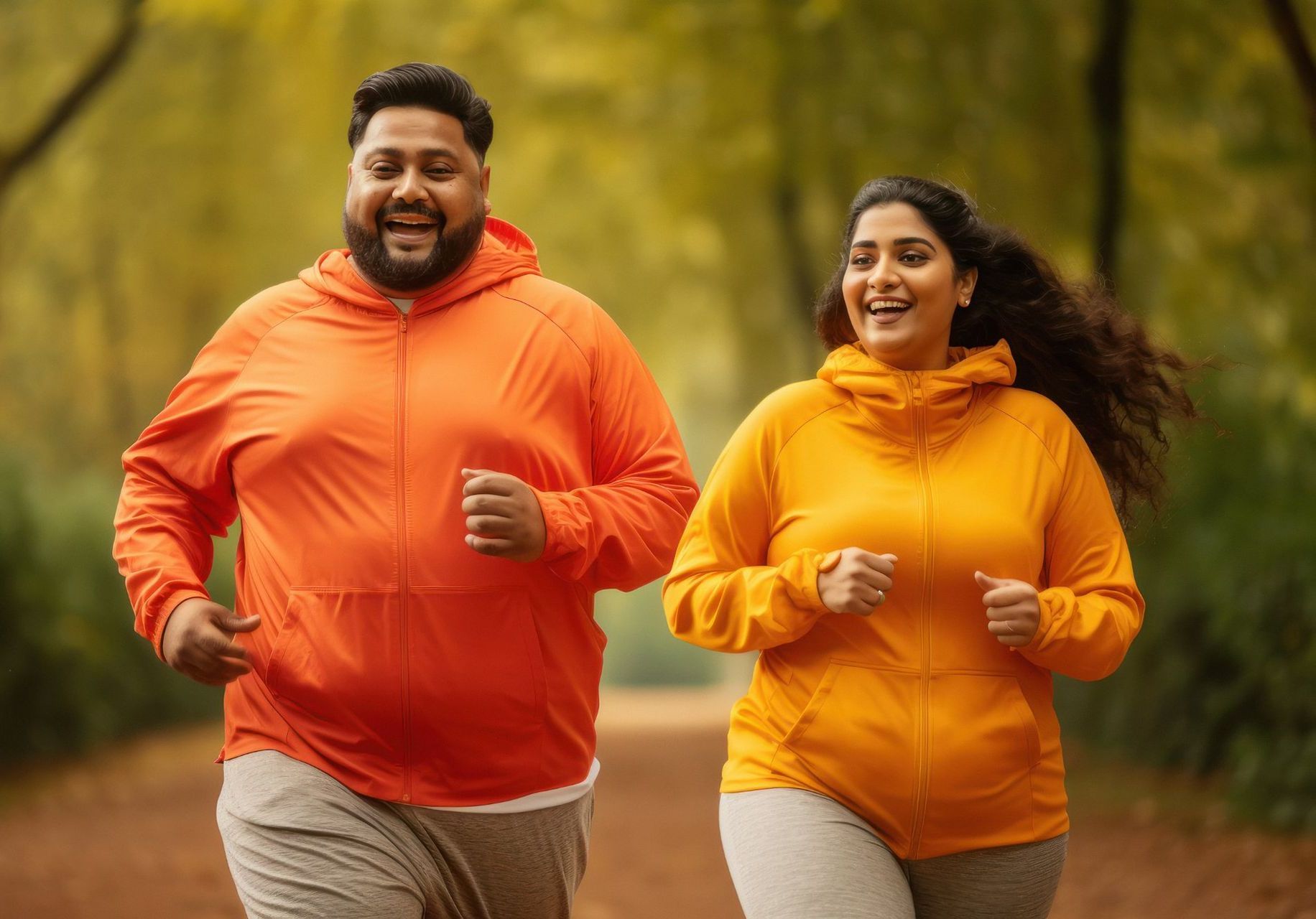A man and a woman are jogging outdoors