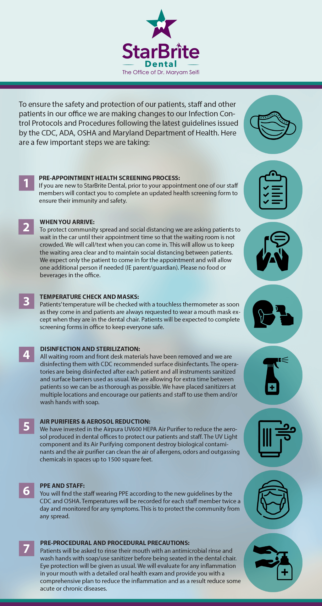 StarBrite Dental Infection Control Protocol and Procedure Changes