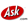 A red and white logo for ask.com.