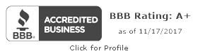 A black and white badge that says bbb accredited business